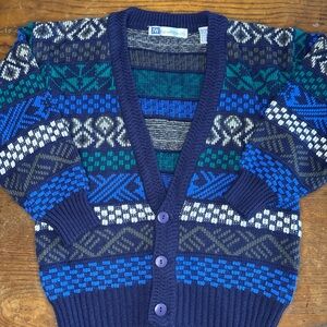 Vntg Jon Weston LTD Boys 8-10 Geometric Knit Neck Button Sweater